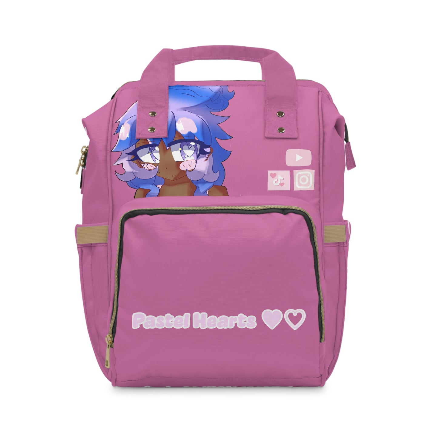 Pastel Hearts Diaper Backpack ♥︎♡ — Cute Multifunctional Baby Bag with Anime Design